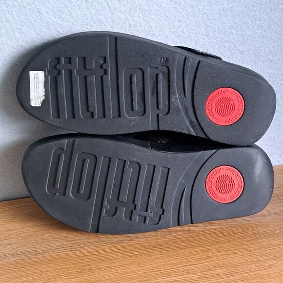 FitFlop Women’s 9 US 41 EU Shuv Adjustable Leather Toe-Post Wedge Sandals Black - Picture 7 of 12